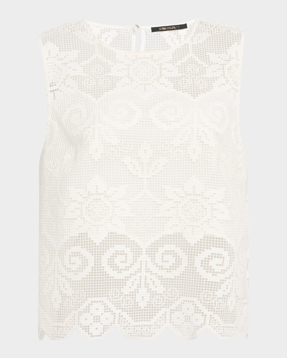 Shelly Scalloped Pixel Floral Lace Blous